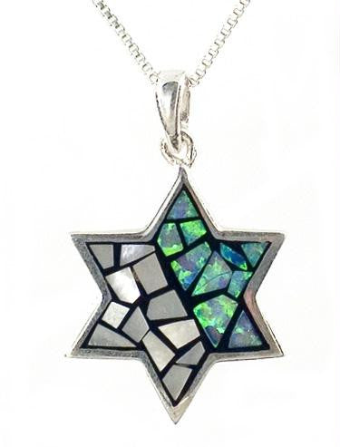 Opal & Silver Pendants - Opal Sterling Silver Star of David Pendant