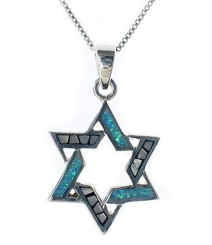 Opal & Silver Pendants - Opal and Sterling Silver David Pendant
