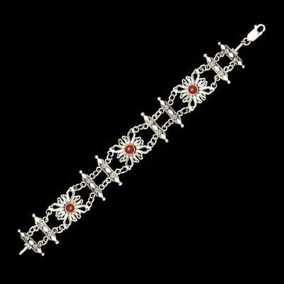 Ethnic Bracelets - Ethnic Bracelet with Floral Designs and Precious Stones Amethyst