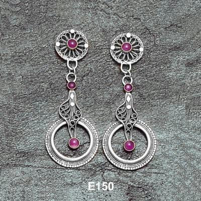Ethnic Earrings - Long and Roung Ethnic Filigree Earrings Garnet (maroon)