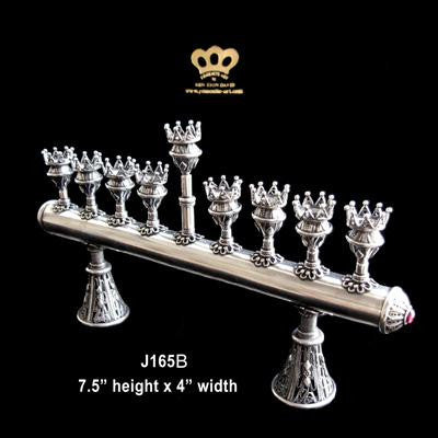 Sterling Silver Menorahs - Sterling Silver Filigree Hanukkah Menorah & Shabbat Candlesticks Amethyst