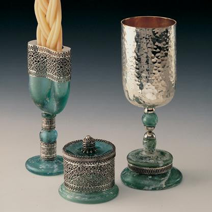 Sterling Silver Havdalah Sets - Havdalah Set Ancient Roman Glass & Sterling Silver