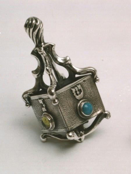 Sterling Silver Dreidels - Scroll & Stone Dreidel