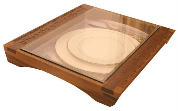 Carved Wood Challah Boards - Challah Board fits over place setting