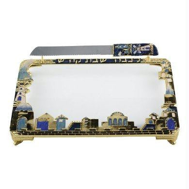 Aluminum,Brass Challah Board - Blue Challah Board & Knife