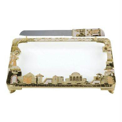 Aluminum,Brass Challah Board - Ivory Challah board & Knife