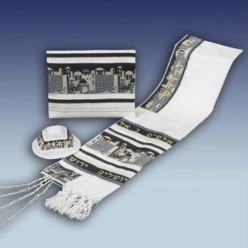Bar Mitzvah Tallits - Black Jerusalem Dacron Wool Talit & Bag 24*72 Inches Add