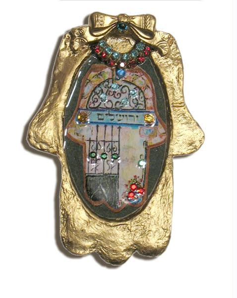 Hamsa & Jewish Blessings - Jerusalem Gate Mini Hamsa by Michal David