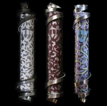 Handmade Glass & Stained Glass Mezuzahs - Spiraled Mezuzah - hand-shaped Blue