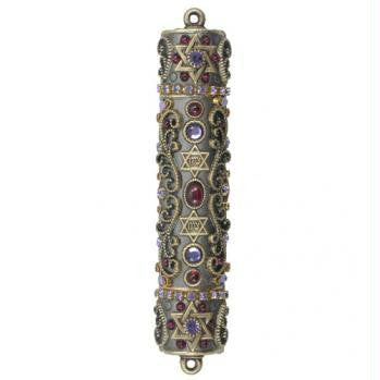 Handmade Mezuzahs by Michal Golan - Antique Gold Scroll Mezuzah