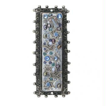Handmade Mezuzahs by Michal Golan - Silver Rectangle Mezuzah Adorned with Stars