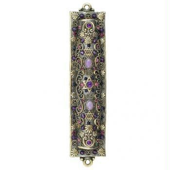Handmade Mezuzahs by Michal Golan - Lavish Gold and Silver Rectangle Mezuzah