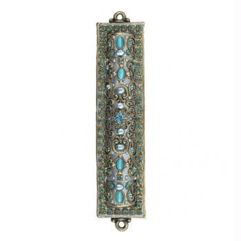 Handmade Mezuzahs by Michal Golan - Mezuzah Sparkling Crystal-Trimmed Rectangle