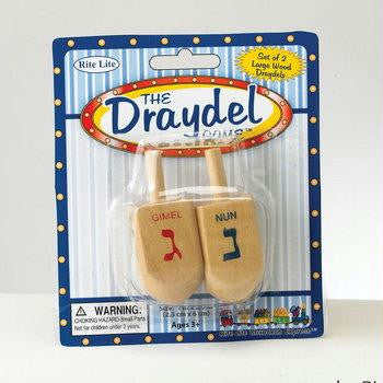Aluminum,Wooden,Plastic and Toy Dreidels - "The Draydel Game" - 2 Large Natural Wood Draydels