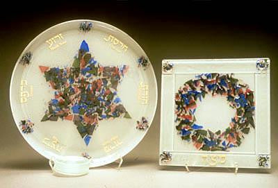 Glass Seder Plates - Floral Seder Plate & Matzah Tray