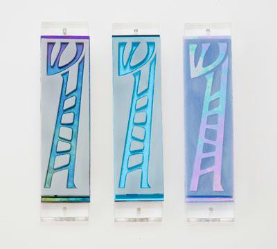 Handmade Glass & Stained Glass Mezuzahs - Jacob's Ladder Mezuzah Burgundy Iridescent on White