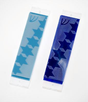 Bar Mitzvah and Bat Mitzvah Mezuzahs - Star of David Pattern Mezuzah Dark Blue Iridescent