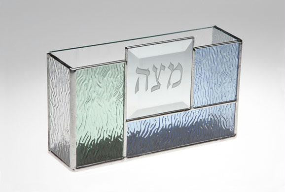 Glass Matzah Trays and Matzah Holders - Spring Matzah Holder II Hebrew & English