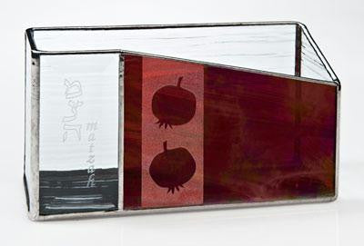 Glass Matzah Trays and Matzah Holders - Pomegranate Matzah Holder Hebrew & English (as shown)