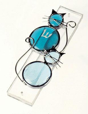 Handmade Glass & Stained Glass Mezuzahs - Cat Mezuzah