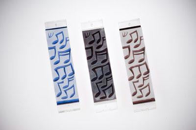 Handmade Glass & Stained Glass Mezuzahs - Musical Notes Mezuzah Burgundy Iridescent