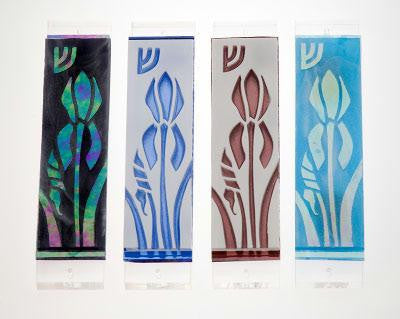 Handmade Glass & Stained Glass Mezuzahs - Iris Mezuzah 3059 Mauve Mirror on White