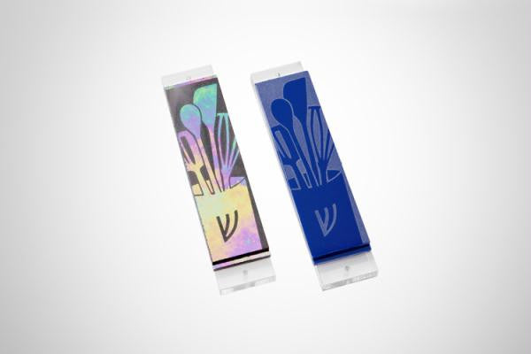 Handmade Glass & Stained Glass Mezuzahs - Kitchen Utensils Mezuzah Dark Blue Opalescent