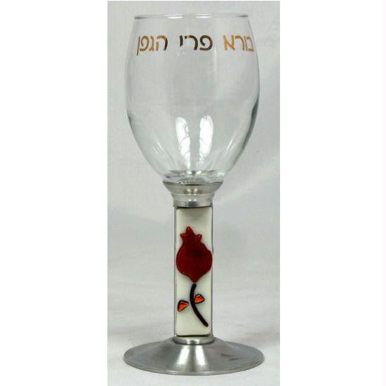 Glass Kiddush Cups - Pomegranate Kiddush Cup Elijah (Hebrew)