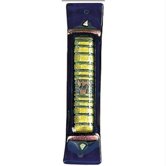 Handmade Glass & Stained Glass Mezuzahs - Cobalt and Yellow Mezuzah