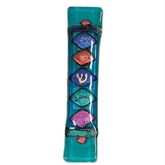 Handmade Glass & Stained Glass Mezuzahs - Five Diamonds Mezuzah