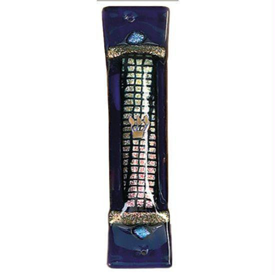 Handmade Glass & Stained Glass Mezuzahs - Golden Grid Mezuzah