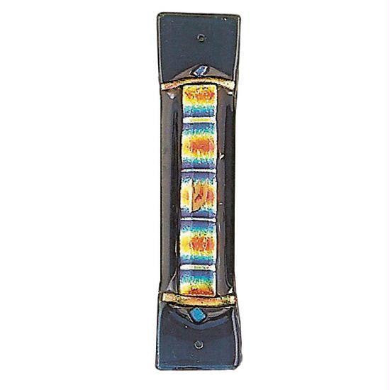 Handmade Glass & Stained Glass Mezuzahs - Rainbow Stripe Mezuzah