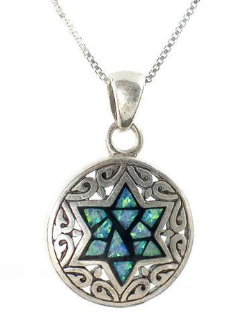Opal &amp; Silver Pendants - Sterling Silver and Opal Star of David Pendant