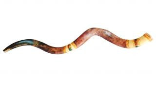 Yemenite Shofars - Jumbo Yemenite Hand Painted Shofar - Colorful Jerusalem 38&quot; - 43&quot;