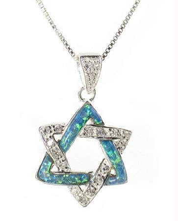 Opal &amp; Silver Pendants - Sterling Silver Opal Star of David Pendant