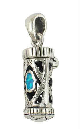 Pendants &amp; Amulets - Silver and Opal Star of David Mezuzah Pendant