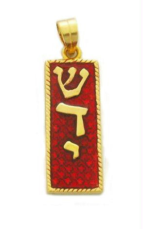 Pendants &amp; Amulets - Gold Filled Red Enamel Mezuzah Pendant Gold Filled Box Chain 16inch Add