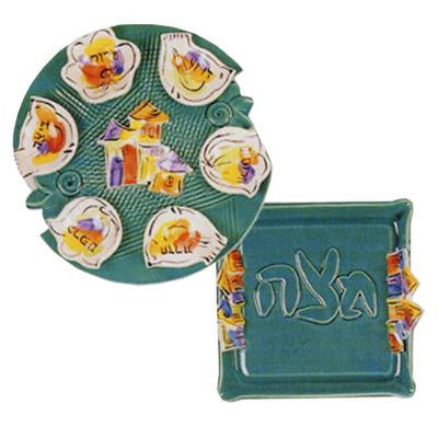 Ceramic Matzah Trays and Matzah Holders - Ceramic Passover Seder Plate &amp; Matzah Tray Set