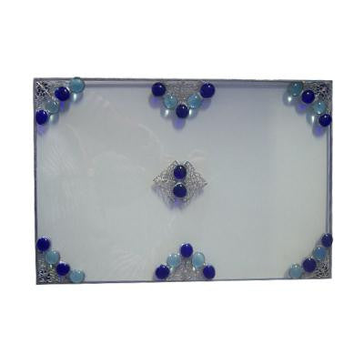 Glass Seder Plates - Rectangular Glass Seder Plate with Blue Stones