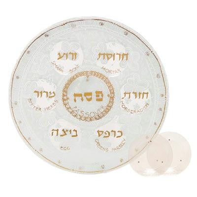 Glass Seder Plates - Glass Frosted Seder Plate with Gold Trim