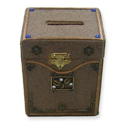 Wooden &amp; Carved Tzedakah Box - Sand Coated Wooden Tzedakah Box