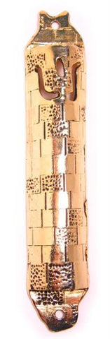 Metal Mezuzahs - Western Wall Gold Mezuzah by Aliza Red