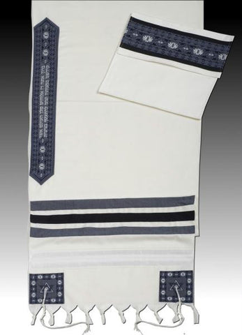 Modern Tallits for Men - Navy blue Tallit 100% Wool fabric Argaman Embroidery