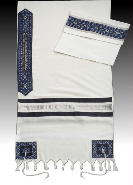 David Collection - Men Tallit Set - Navy Fabric-Viscose