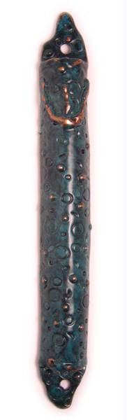 Metal Mezuzahs - Blue Mediterranean Mezuzah by Aliza Red