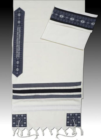 David Collection - Men Tallit Set - Navy Fabric-Viscose