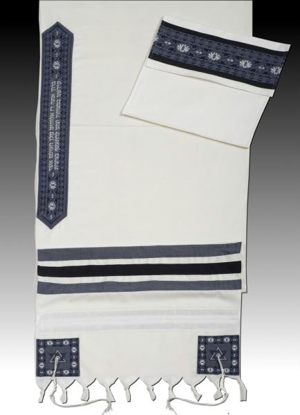 David Collection - Men Tallit Set - Navy 100% Wool Add