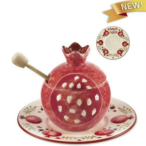 Jewish New Year - Rosh HaShana - Scarlet Garden Honey Pot and Saucer