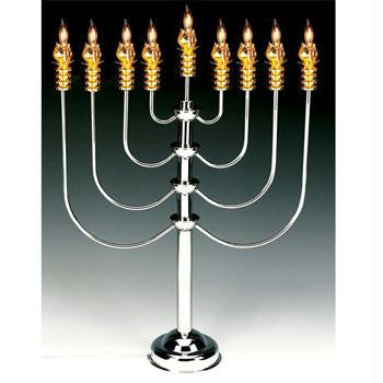 Electric Menorahs &amp; Candlesticks - 27&quot; Silverplated-Goldplated Flower Electric Menorah with Flickering Bulbs