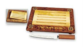 Carved Wood Challah Boards - Wood Challa Board with Knife and removeable insert